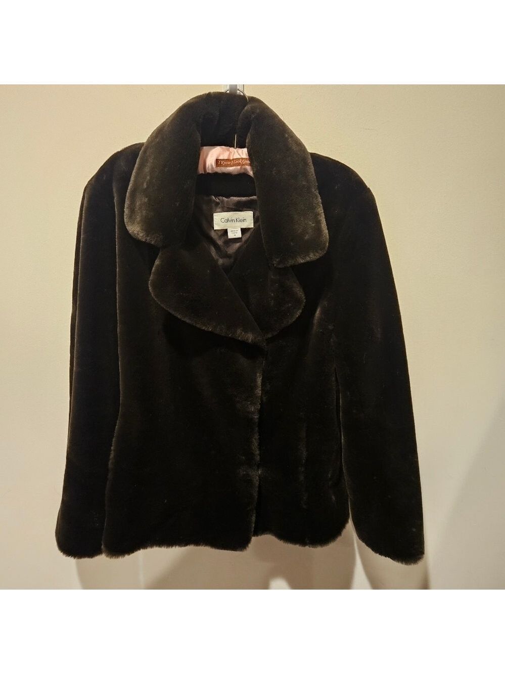 Calvin Klein Women's Chocolate Brown Luxuriously Soft Faux Fur Coat, Size M